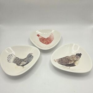 Trio of Chicken Design Plates By Creative Co-Op Zoe Ingram Designs
